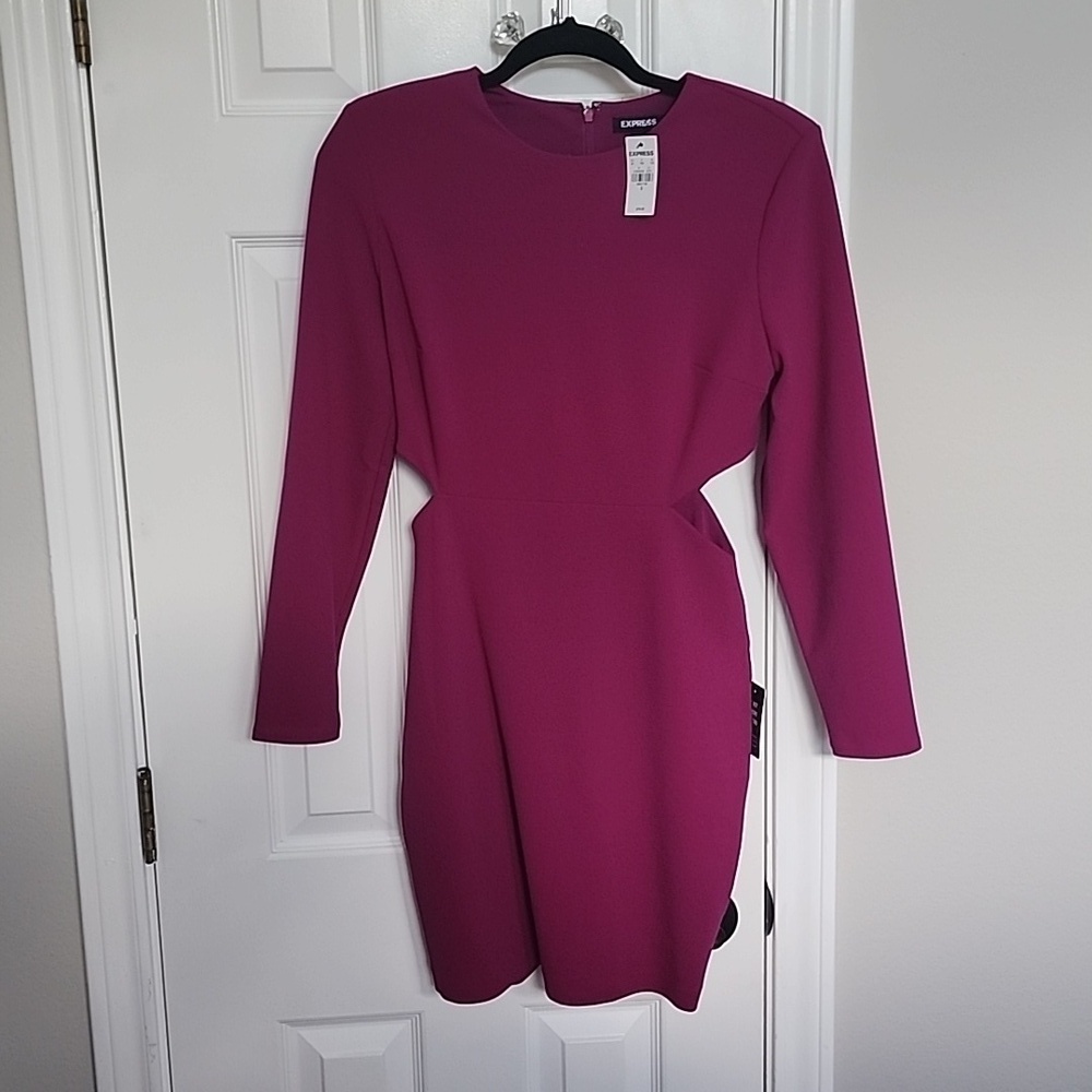 NWT Express Strong Shoulder Side Cutout Mini Dress Pink Size Small - Picture 1 of 6